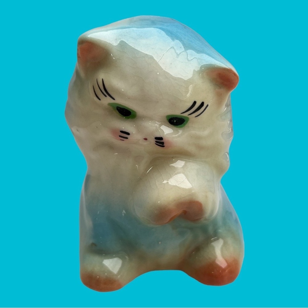 Vintage Persian Cat Kitten Planter MCM 1950s Mid-Century Modern Blue Bud Vase